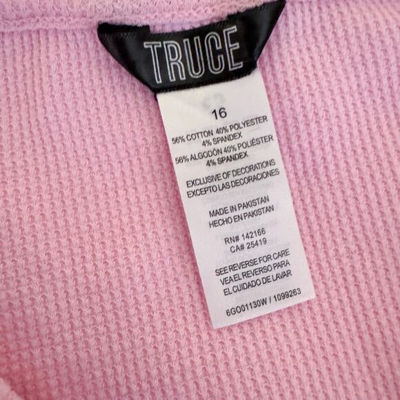 Girls Pink‎ Waffle Knit Short Sleeve Top Shirt Size 16 TRUCE Ruched Sides NEW - Picture 3 of 6